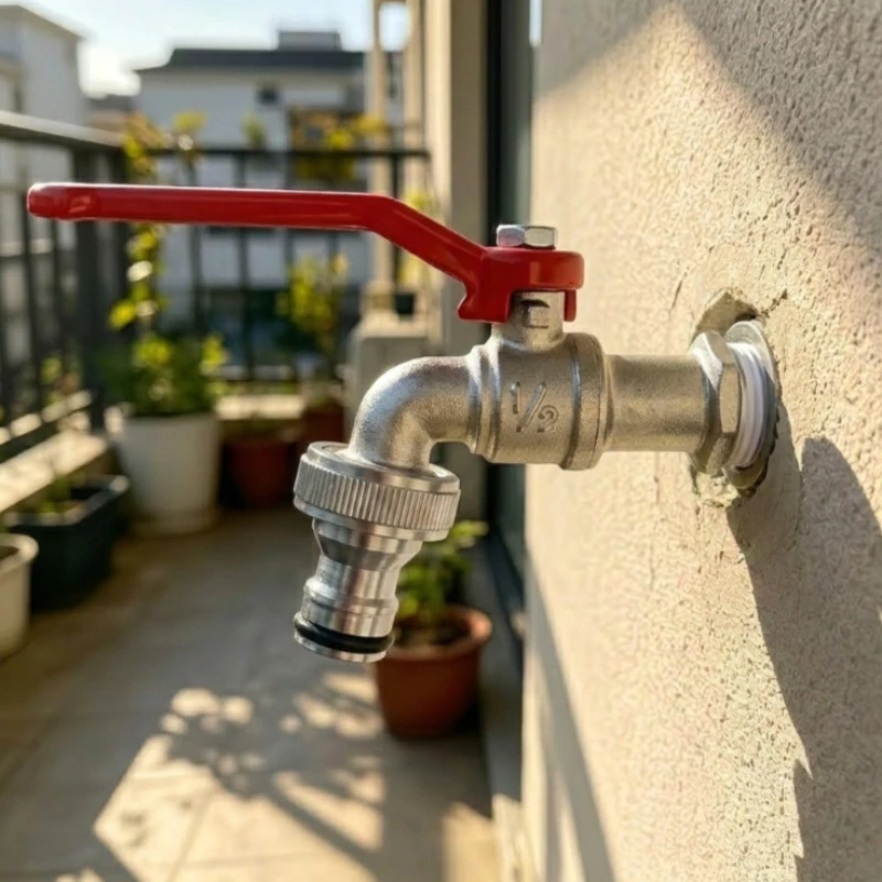 Outdoor Single Hole Faucet With Pipe Tape Washing Machine Hose Tap All Season Garden Watering