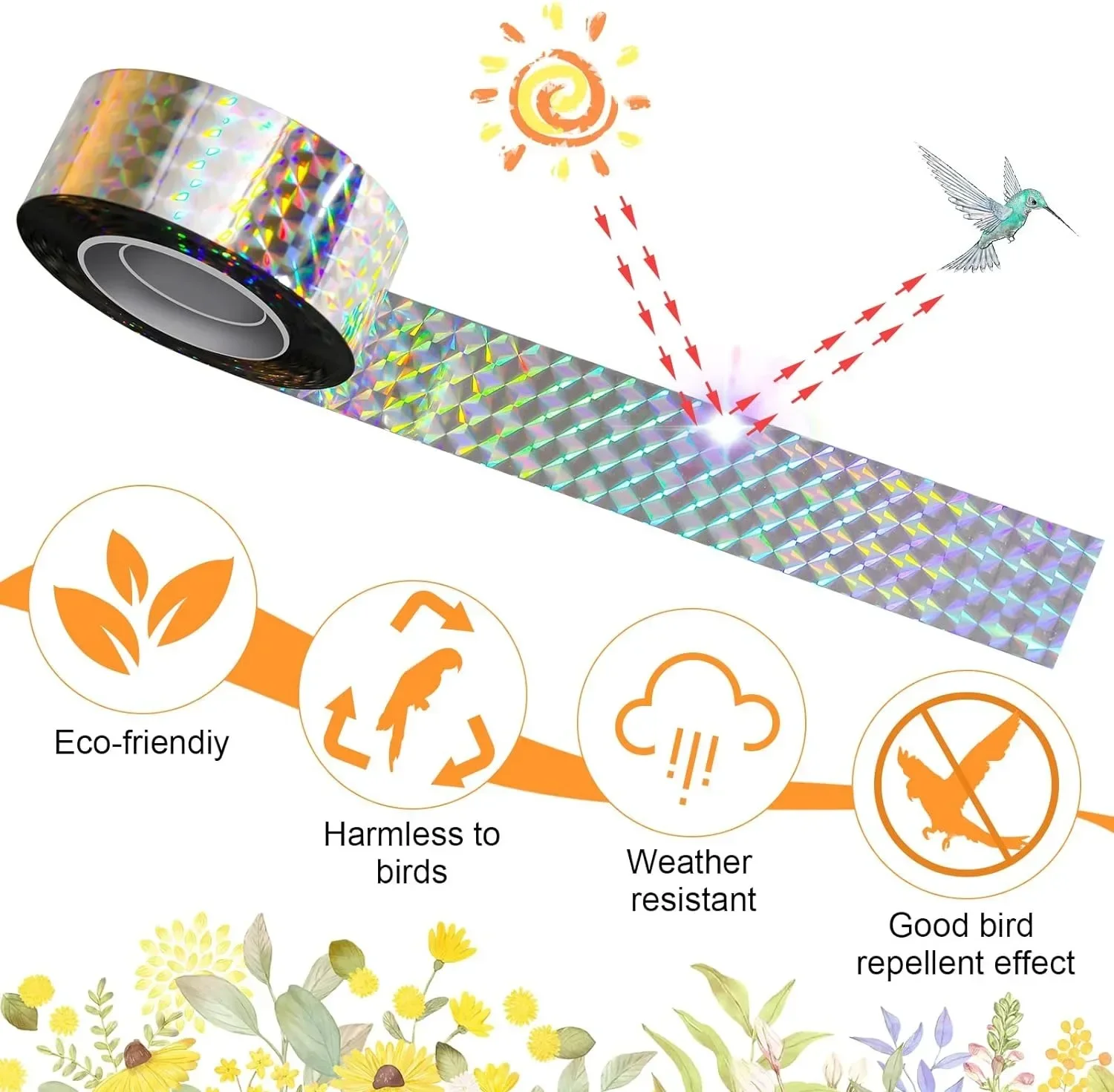 Reflective Bird Repellent Tape, Shiny Double-Sided Holographic Tape, Scare Birds for Protect Houses, Gardens, Yards, Plant,Fruit