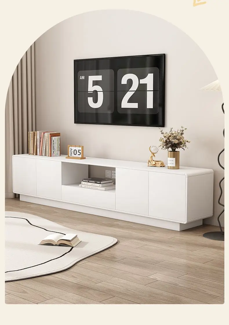 

Современная простая маленькая квартира, ТВ-шкаф в гостиной, закругленный угловой низкий шкаф от пола до потолка, бытовое хранилище и хранилище