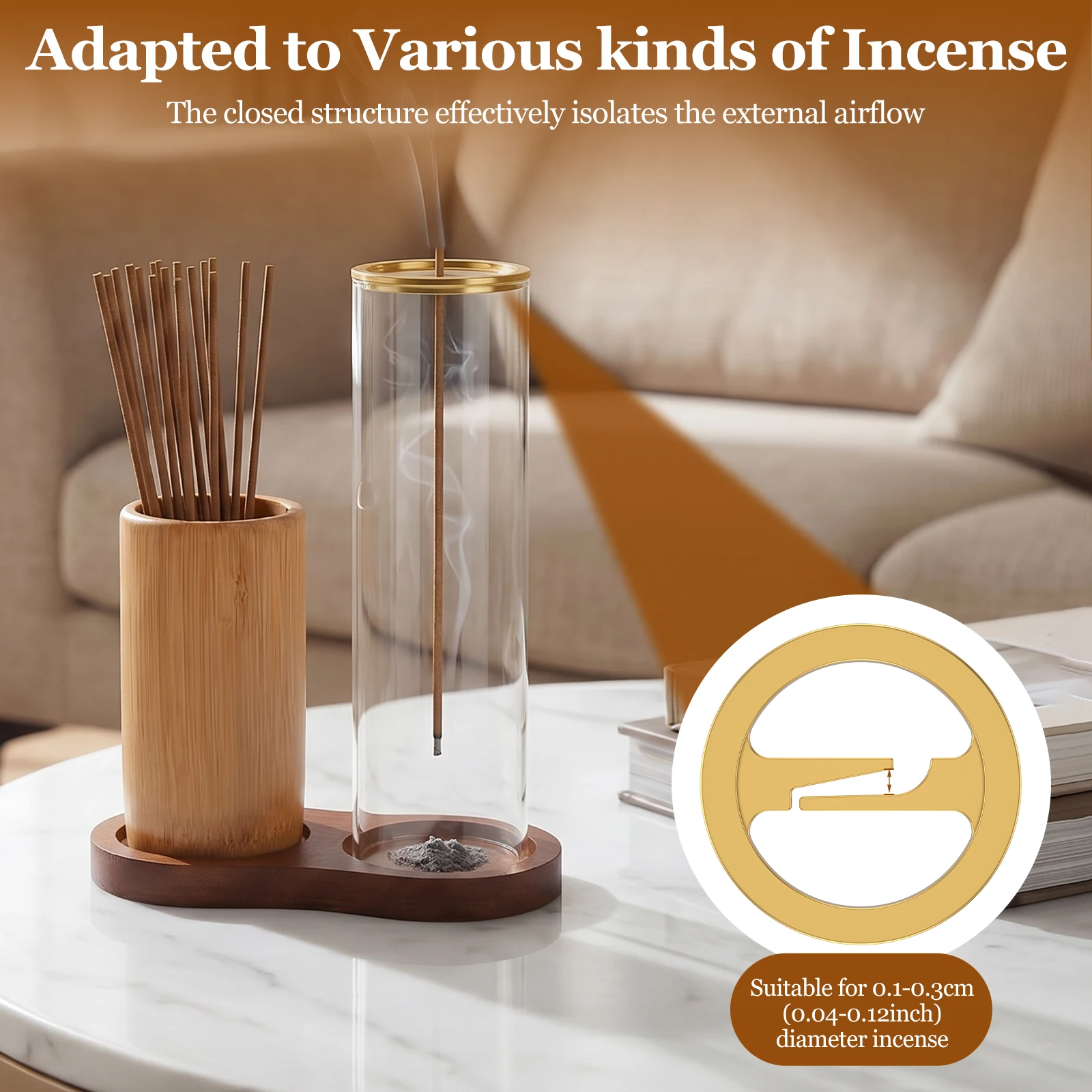 2 in 1 Incense Holder for Sticks Anti-Ash Flying Incense Burne with Glass Ash Catcher and Sticks Organizer for Meditation Yoga