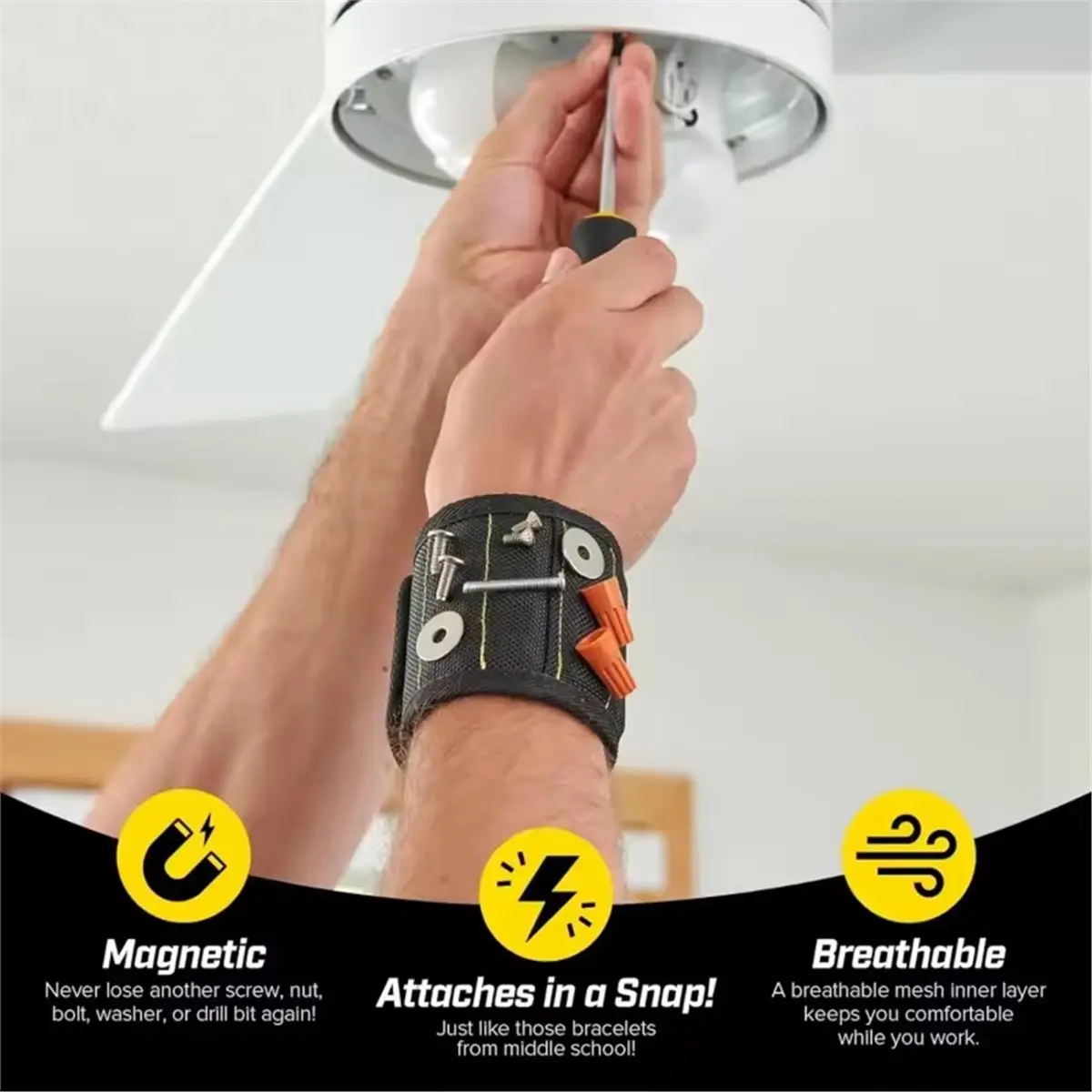 2 Pcs Adjustable Magnetic Wristband with 15 Built-in Magnets for Tools, Screws, and More