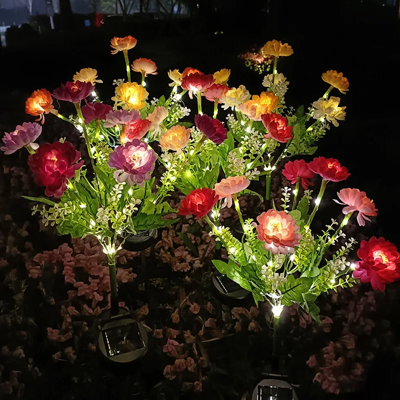 Solar Flower Stake Lights Warm White LED Artificial Floral Lights, Solar Powered Landscape Decor Lamps for Lawn Patio Holiday