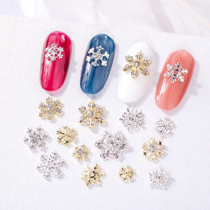 50Pcs Gold/Silver Snowflakes Nail Art Decorations Multi-Shapes Nail Metal Designs Charms Sparkle Nail Art Supplies Stones