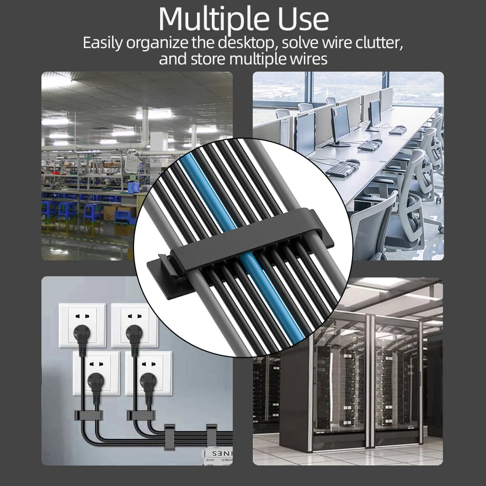 3 قطعة 5/8/10 فتحات ذاتية اللصق منظم الكابلات مقاطع حامل السلك لمكتب التلفزيون الكمبيوتر إيثرنت تحت مكتب إدارة الحبل USB