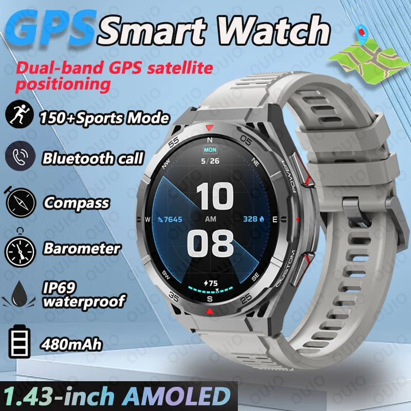 

Dual-Band GPS Satellite Positioning Smartwatch Men 1.43 inches 480mAh 3ATM Waterproof AI Voice Compass 150sports Mode Smartwatch
