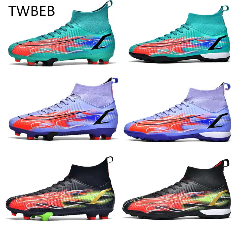 Adult Professional FG/TF Soccer Shoes Non-Slip Long Spike Football Boots Young Kids High Ankle Cleats Grass Soccer Sneakers