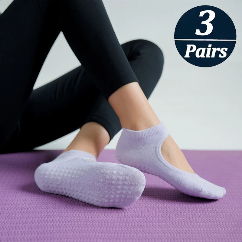 3Pairs Hot Sale Women Backless Yoga Socks Silicone Non-Slip Indoor Dance Ballet Fitness Sports Socks Cotton Workout Pilates Sock