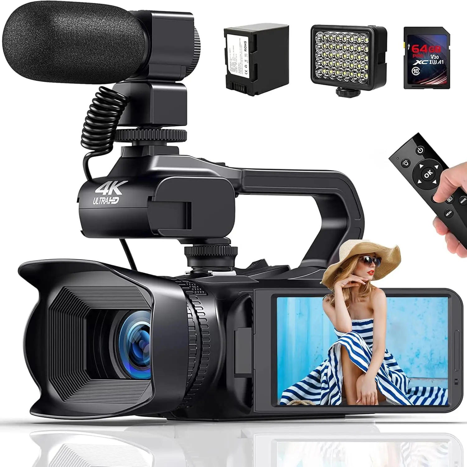 

4k Ultra HD Cameras 64MP Youtube Vlog Professional Video Camcorder 18X Digital Zoom Live Streaming Recorder with 4" Flip Screen