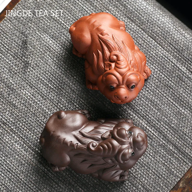 Lucky Fortune Purple Clay Tea Pet Ornaments Pig Statue Animal Tea Figurine Handmade Tea Table Decoration Accessories Crafts