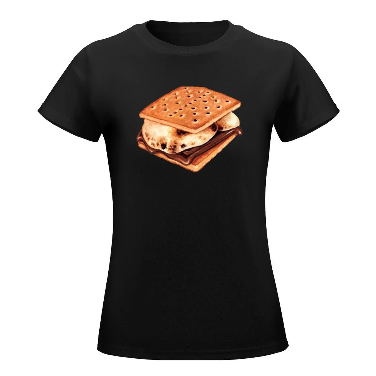 S'mores Pattern - Black T-Shirt plain kawaii clothes funnys animal prinfor t-shirt dress for Women plus size