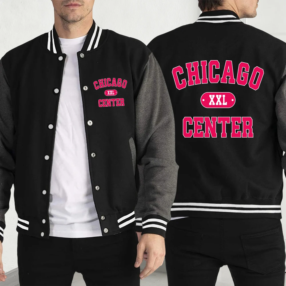 

Chicago Center Red Letter Printing Jackets Men Fashion Pullover Clothing Cartoons Hip Hop Menswear Casual Male Baseball Jersey