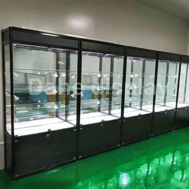 Custoum.4 shelve glass display locable smoked display cabinet glassware shop Vitina glass cabinet