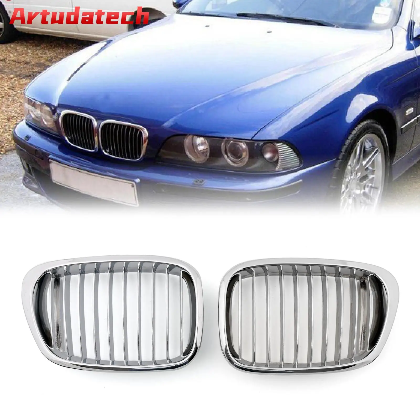 Artudatech Chrome Front Kidney Grill Mesh Grille For BMW E39 1995-2003 5 Series