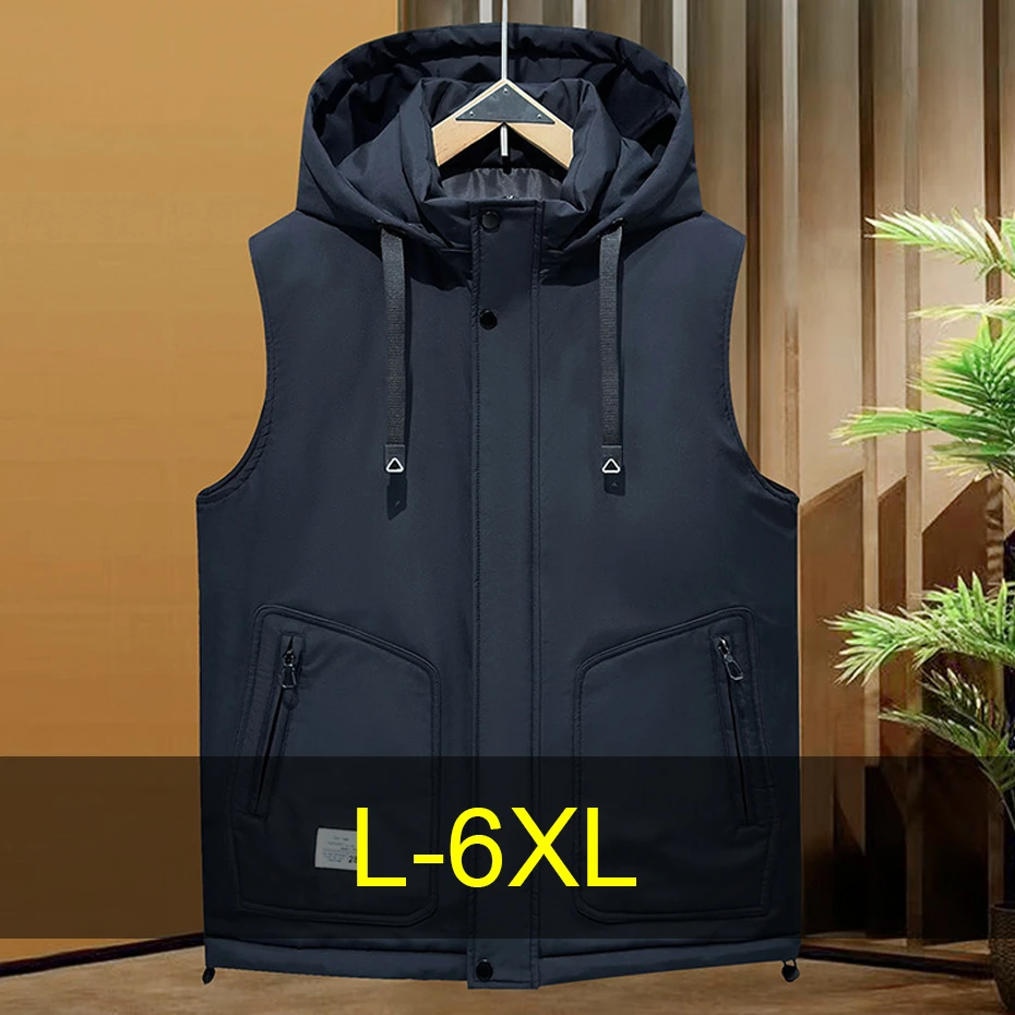 

Winter Thick Vest Men 6XL Plus Size Vests Winter Padded Vests Male Fashion Casual Solid Color Sleeveless Jacket Big Size 6XL