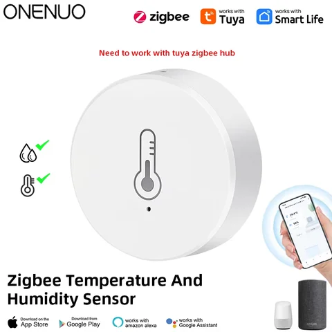 Tuya ZigBee 미니 온도 습도 센서, 스마트 홈 원격 모니터, 게이트웨이 알렉사 구글 홈 음성 앱 제어와 함께 작동