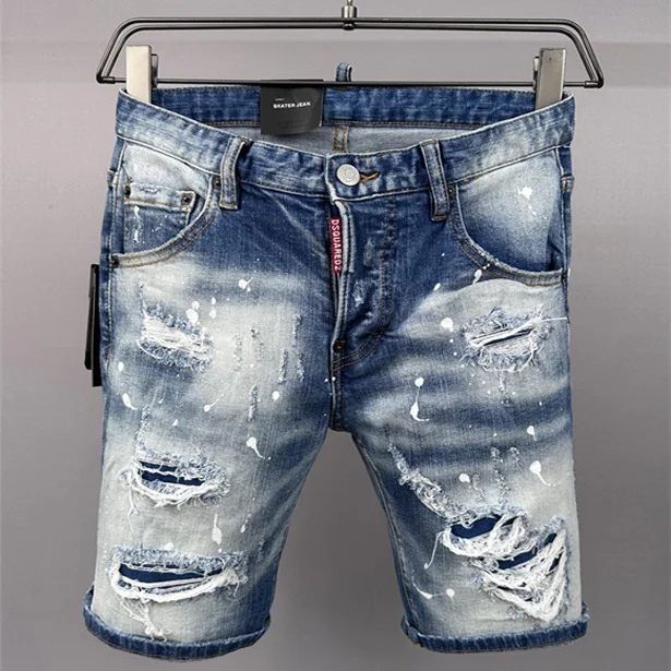 

Мужские джинсы Waed Distred Patch Painted Slim Fit Micro Stretch, длиной 5 дюймов, повседневные, молодежные, дышащие, комфортные