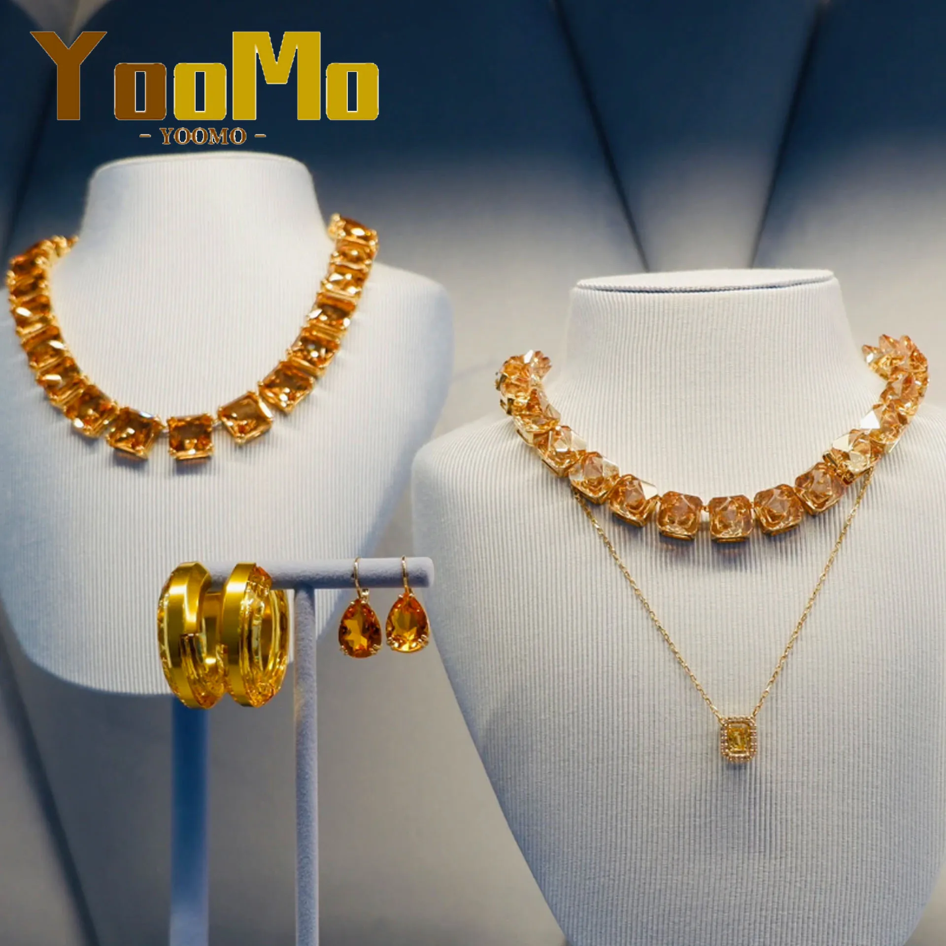

Caramel Color Original Zircon Crystal Charms Fine Jewelry Sets Women Geometric Necklace Bracelet Earring Romantic Gift For Women