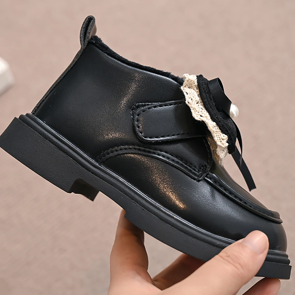 أحذية الشتاء الكورية نمط للأطفال بولي Leather الجلود مقاوم للماء أحذية الثلوج للأطفال كعب منخفض أنيقة سيدة الفتاة أحذية قطنية مبطنة #3