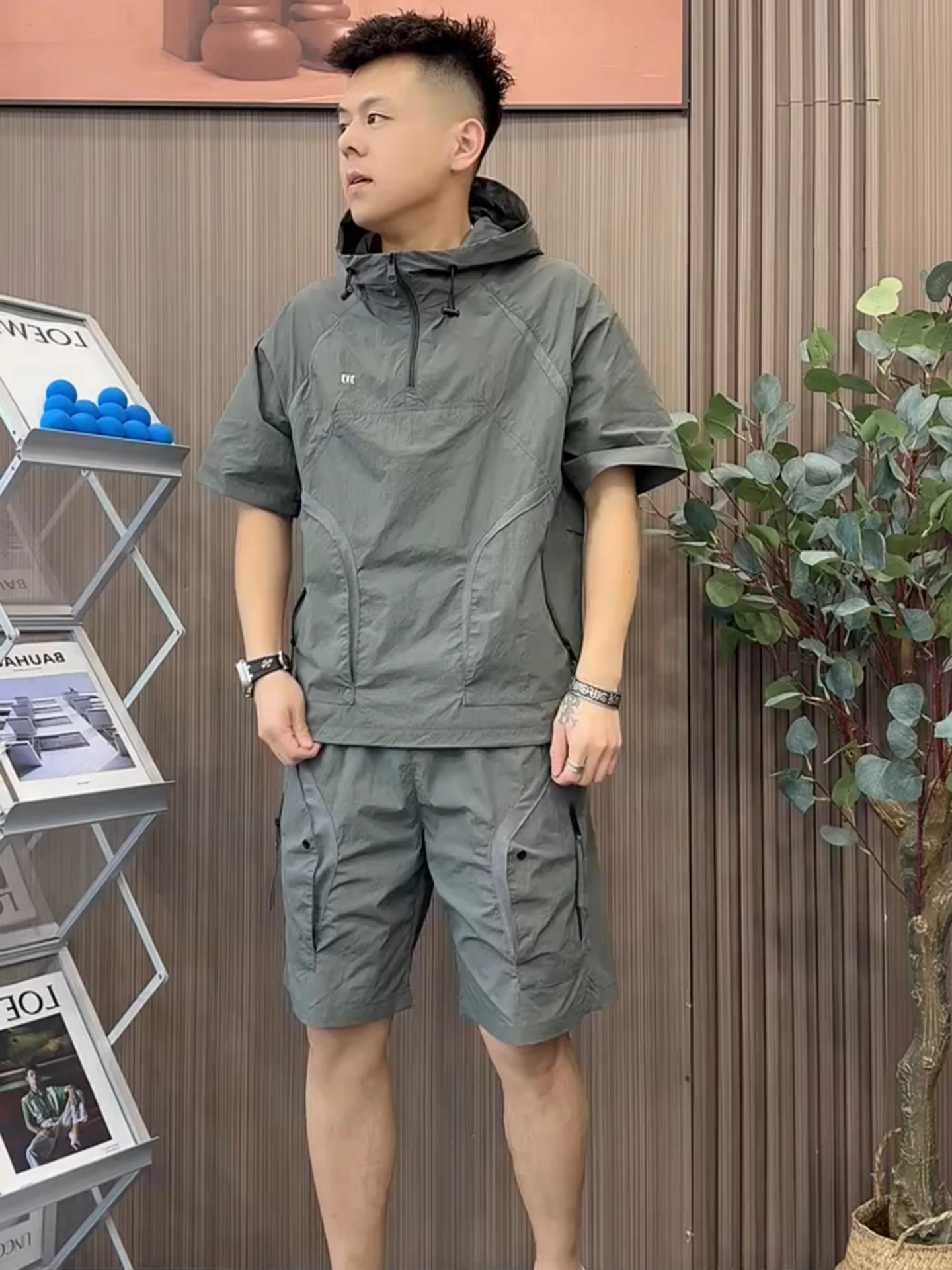 

Summer Casual Workwear Set Men's f Zip Hoodie f Sve Lightweight Breathable Qui Dry ort orts Spor Sle