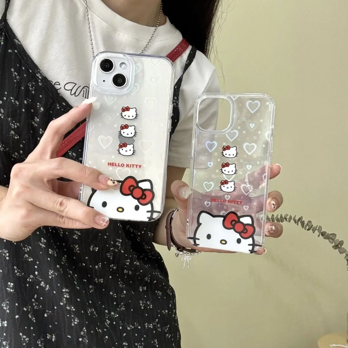 Sanrio Hello Kitty Anime Heart Laser Phone Case For iPhone 15 14 13 PRO MAX 11 12 13 PRO X XS XR 7 8 Plus Mini Cartoon Y2k Cover