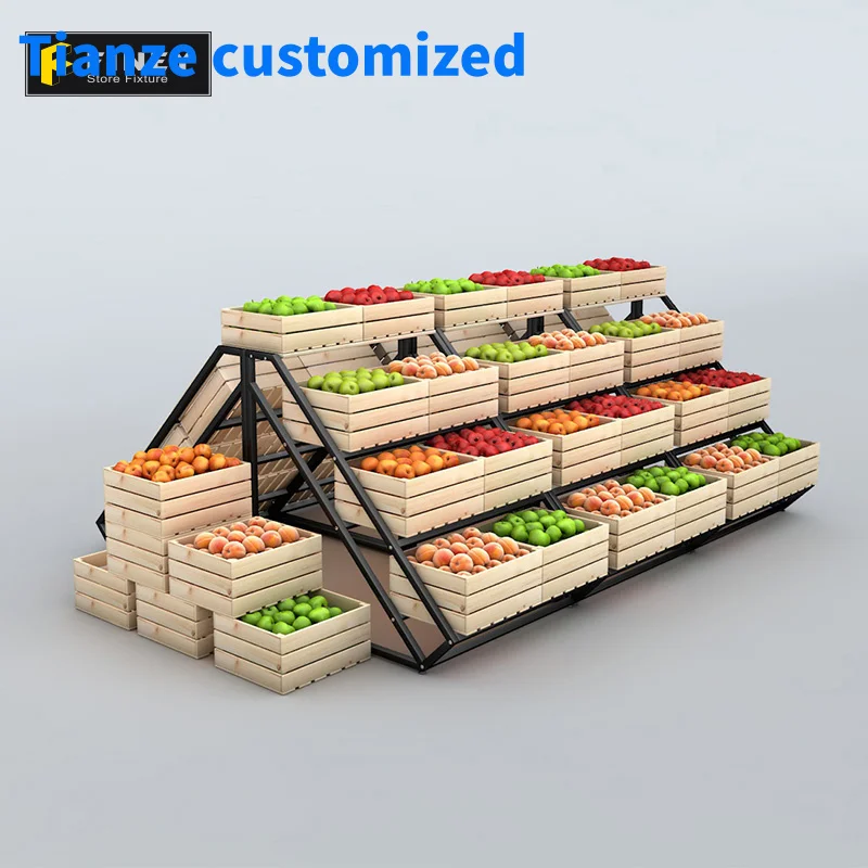 （customized）China Factory Direct-Selling Large Department Store Supermarket Shelves Wood Fruit And Vegetable Display Stand