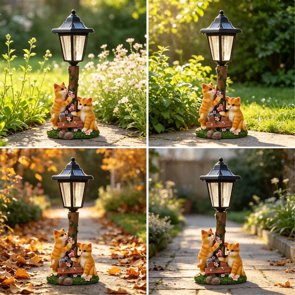 Resin Cat Solar Light Outdoor Garden Statue for Pathway Lawn Patio Decor Automatic Dusk Lighting Weather Resistant Design