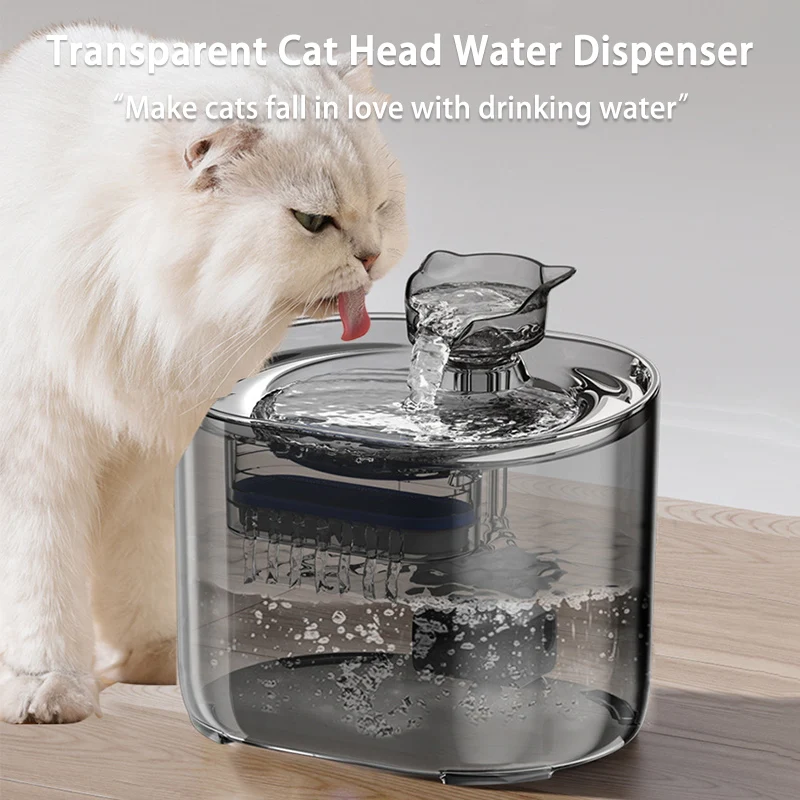 

2.2L Cat Water Fountain Transparent Automatic Drinking Fountain USB Electric Mute Cat Drinker with Faucet Pet Dog Water Drinker