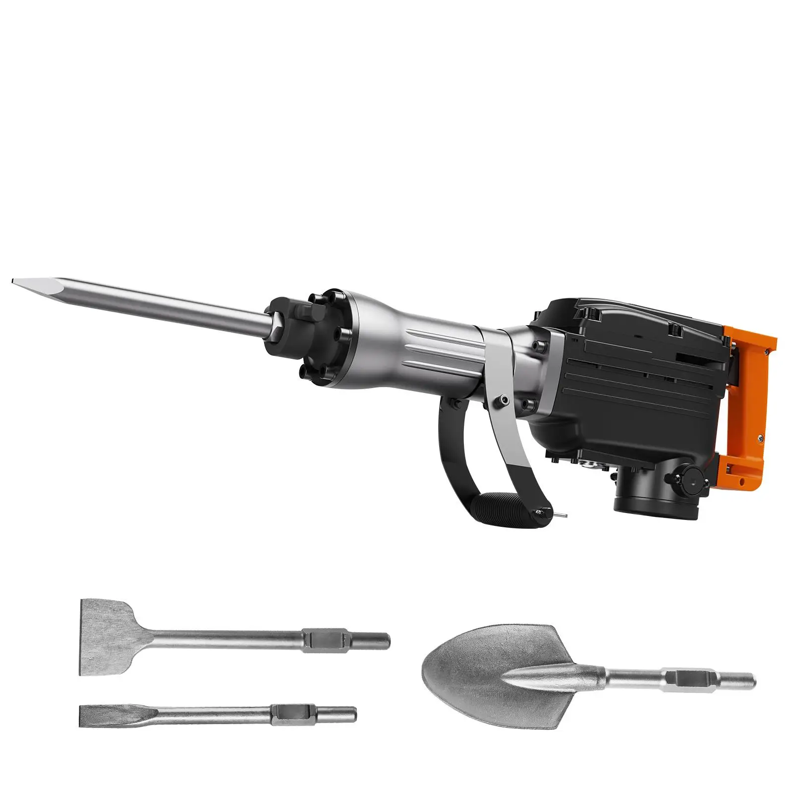 2200W Electric Demolition Jack Hammer 1350 BPM Heavy Duty Concrete Breaker with 4pcs Chisel Bits and Carrying Case Black