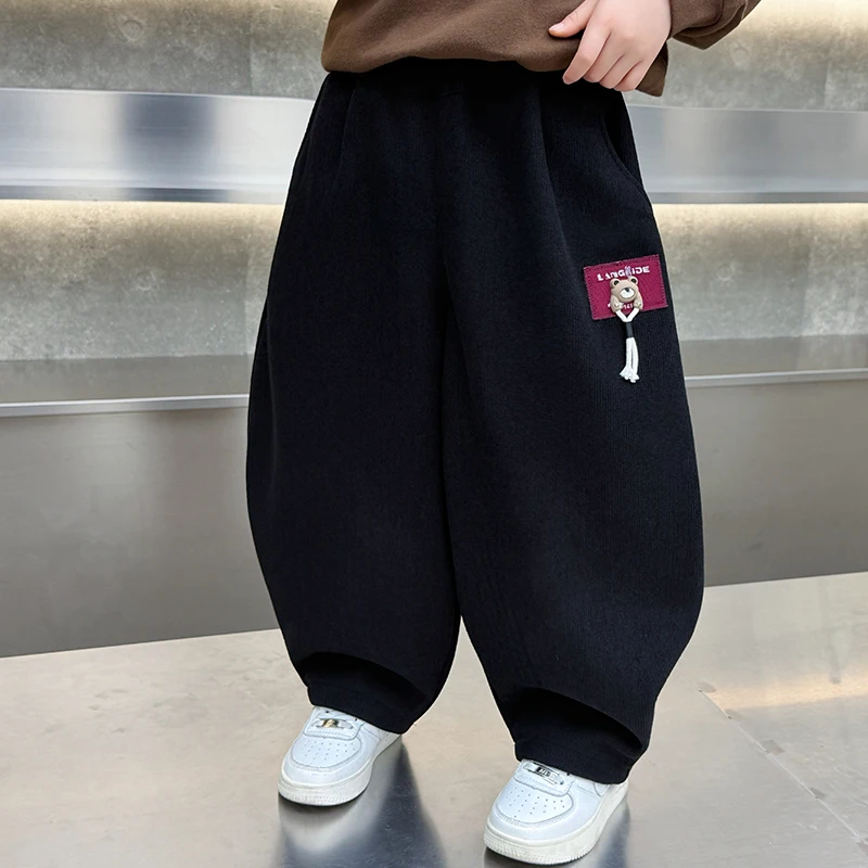 

Детские зимние брюки-фонарики на флисовой подкладке, повседневные спортивные штаны, детские брюки с высокой талией из смесового хлопка, антибактериальные, прямого кроя