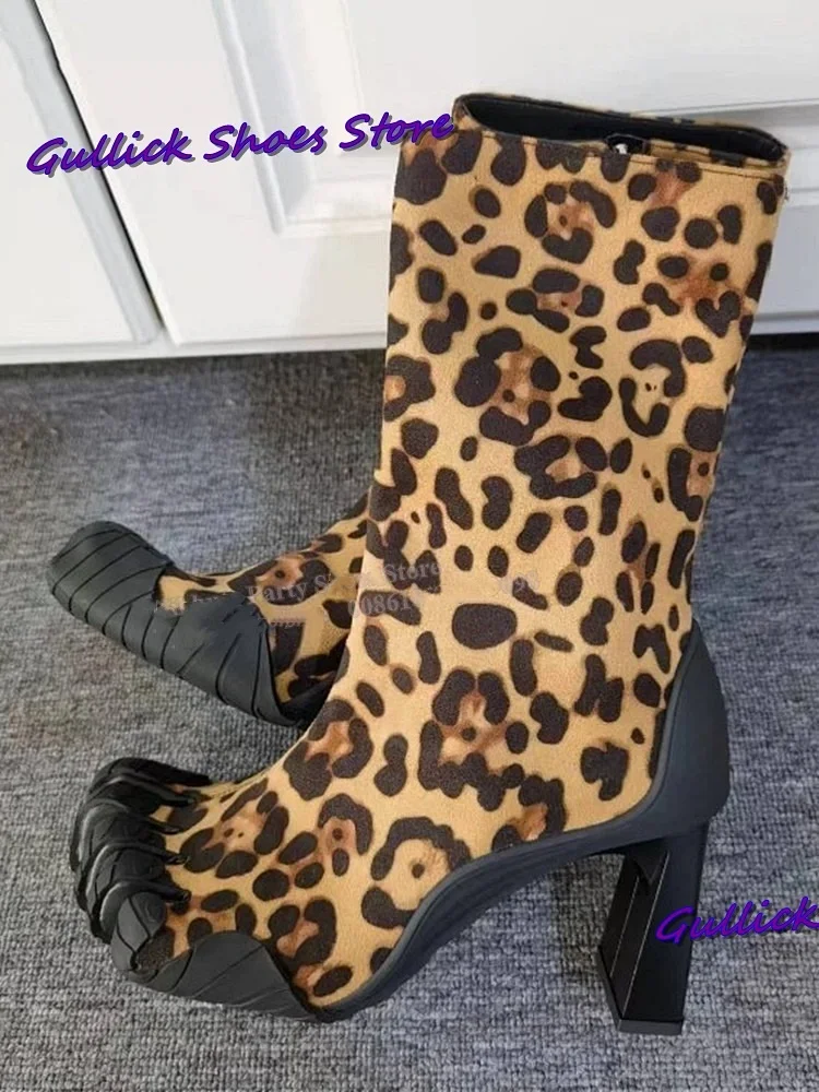 Bottes de Luxe à Cinq Doigts pour Femme, Chaussures à Talons Hauts Rouges Côtelés, Nouvelle Collection 2025