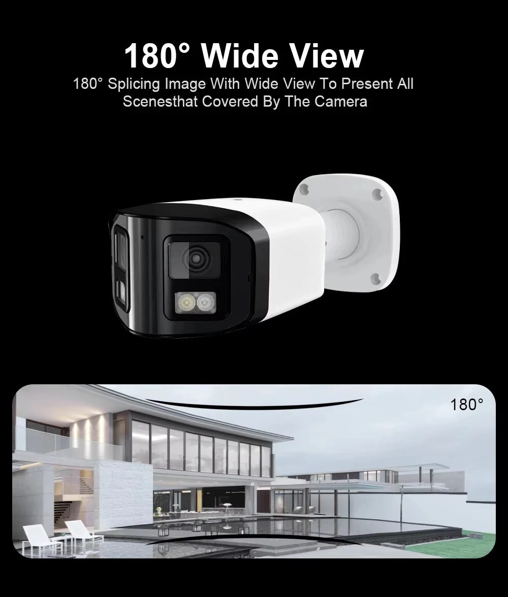 180 Degree Panoramic IP66 Human Body Detection Dual Lens  Full Color Two-way Audio 4K 8MP CCTV Security Bullet IP Network