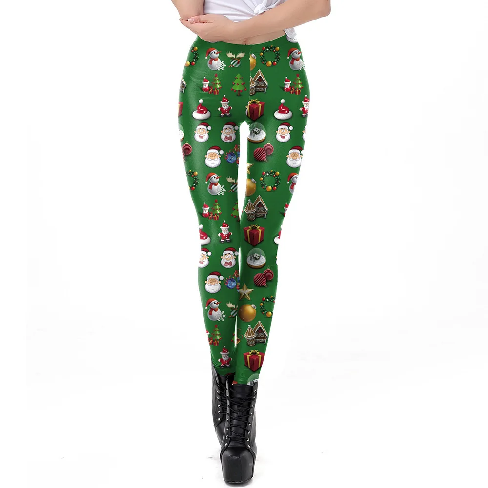 Green Pants Christmas Tree Digital Printed Women's Casual Leggings