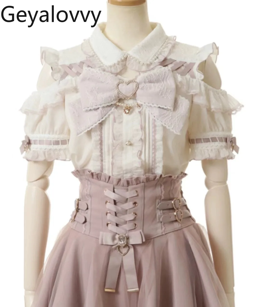 Mines japoneses nuevos, camisa de manga corta con cuello de perlas y hombros descubiertos, bonito y dulce lazo grande, novedad de verano, camisas blancas, blusa Liz para mujer