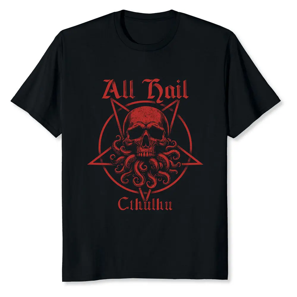 

All Hail Cthulhu Dark Occult Skull T-Shirt Tees High Quality 100%Cotton Short Sleeve