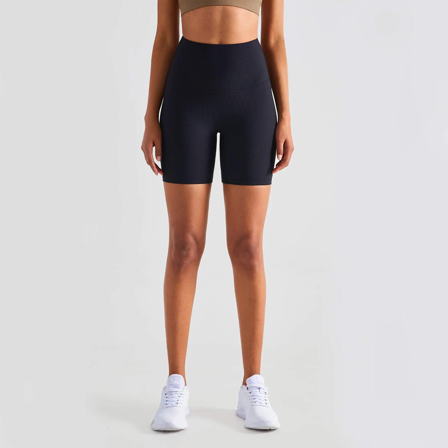 Nwt 8 "ribber curto esporte não frente costura calções de bicicleta esportes atléticos shorts das mulheres cintura alta calções de ginásio elástico grosso curto