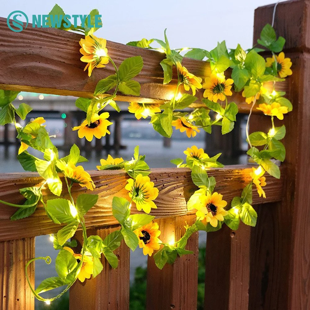 2M 5M 50LED Plant LED String Lights Ivy Sunflower Rose Garland Christmas Wedding String Lights for Home Bedroom Wall Patio Decor