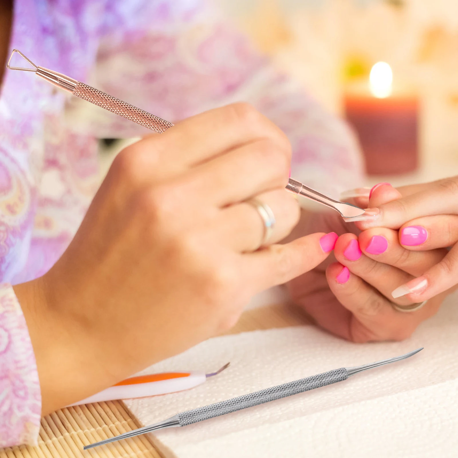 2pcs Stainless Steel Cuticle Pusher Dead Skin Remover Tool For Manicure Nail Art Gel Polish Scraper Professional Nail Cleaning