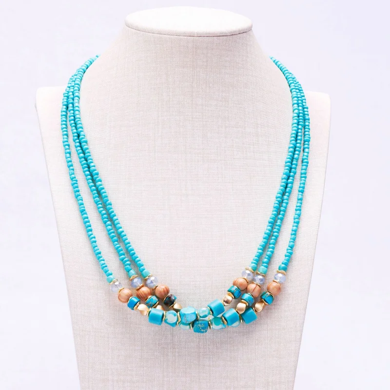 

Bohemian Tophus Necklace Women's Hand-Woven Alloy Wood Bead Necklace Fashion Short Necklace Beaded Wholesale