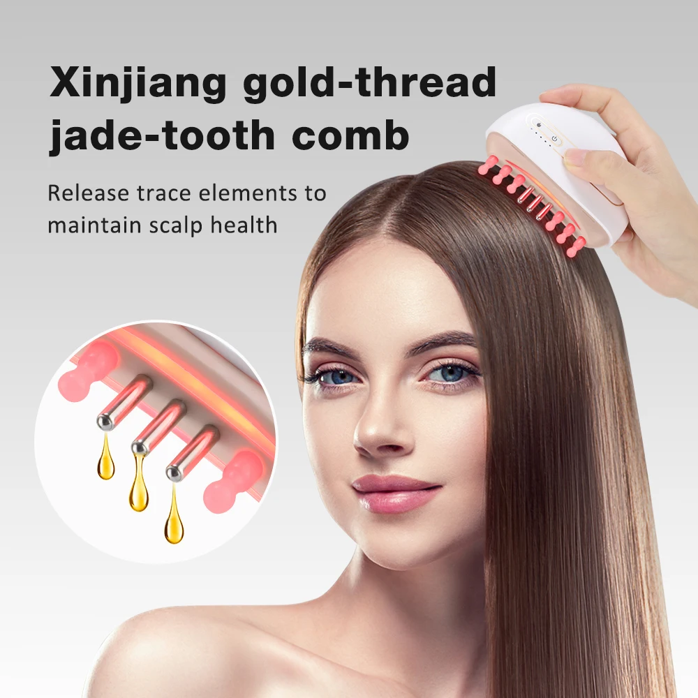 Jade Massage Comb Electric Head Scalp Massager Vibration Hot Compress Medicine Liquid Oil Applicator Hair Growth Comb Hair Care