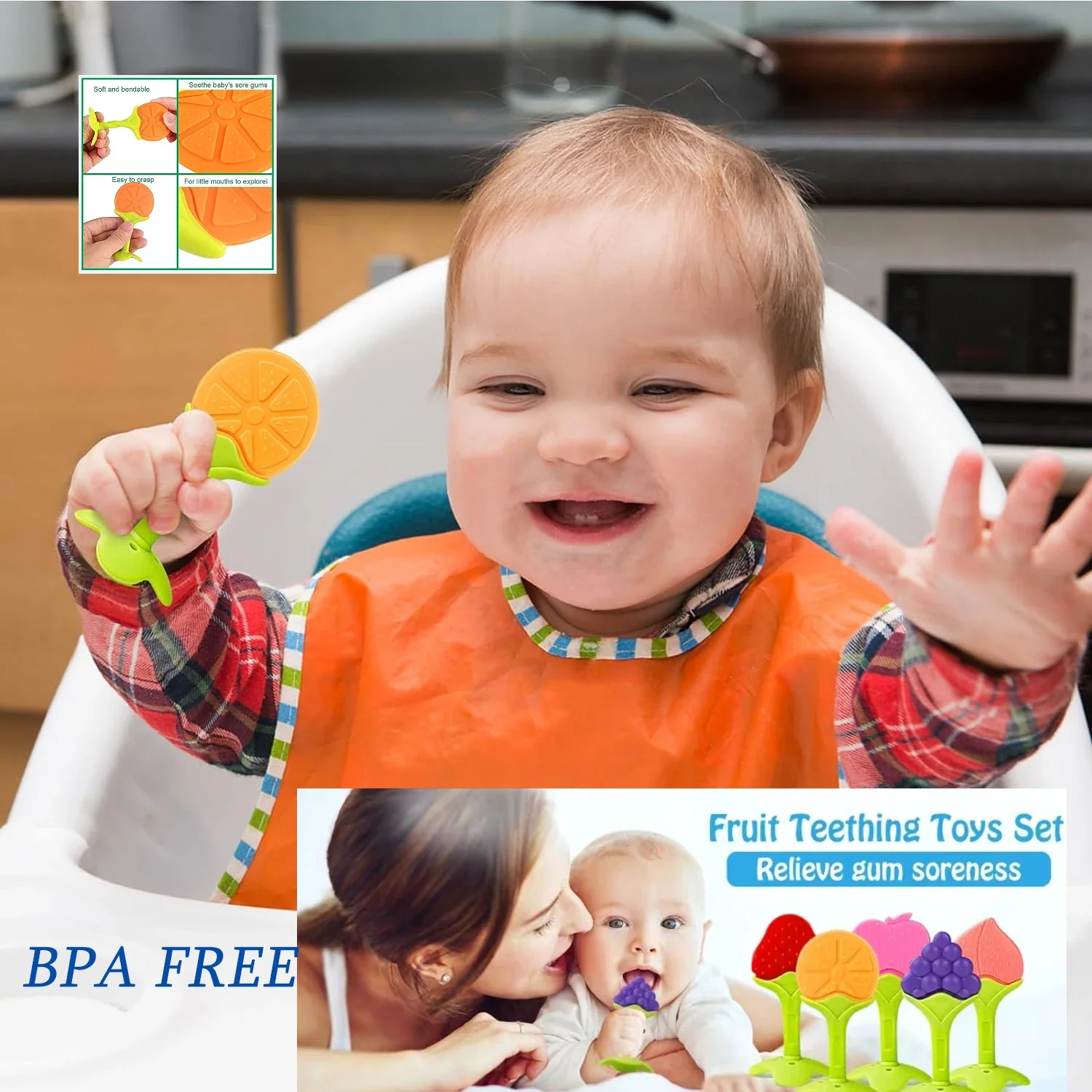 Dentizione Giocattolo Del Bambino Massaggiagengive In Silicone per I Denti Neonati Accessori Neonato Frutta Succhiare Giocattoli Da Masticare Per Il Neonato BPA-Fre Regalo