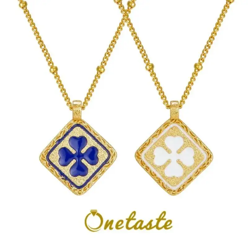 

925 Sterling Silver 2-sided Square Pendant Necklace Women Resin Geometric Minimalistic Chic Lucky Necklaces 2023 New Gift