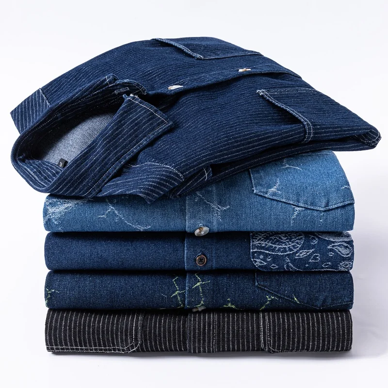 

Men's Vintage Washed Denim Shirt Long Sleeve Button Down Oversized Casual Workwear Cotton Blend Spring Autumn