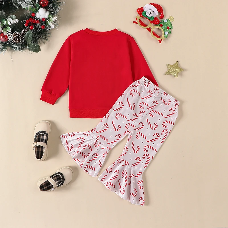 Girls 2-Piece Christmas Outfit Set with Reindeer Print Long Sleeve Top and Snowflake Print Leggings - Festive Holiday Clothes