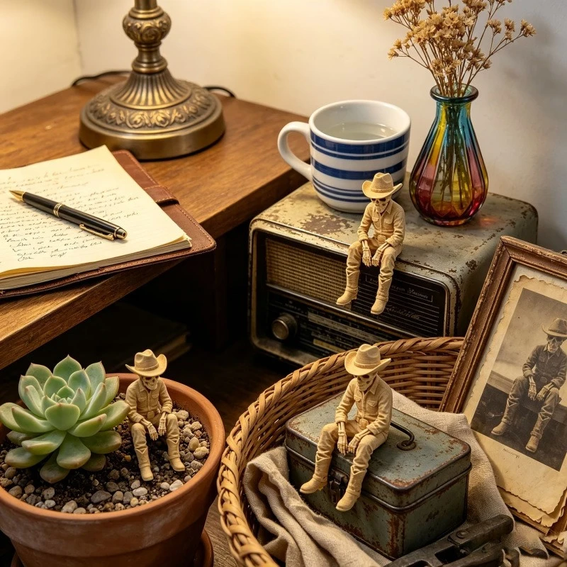 3D Printed Vintage Skeleton Western Cowboy Figurine Figurine Decorative Toy For Home Office Desktop Decoration Halloween Gift