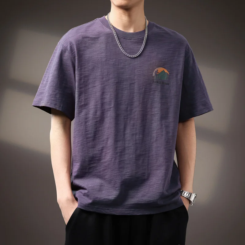 Japanese retro bamboo cotton printed short sleeved T-shirt for men's summer new trendy loose half sleeved top