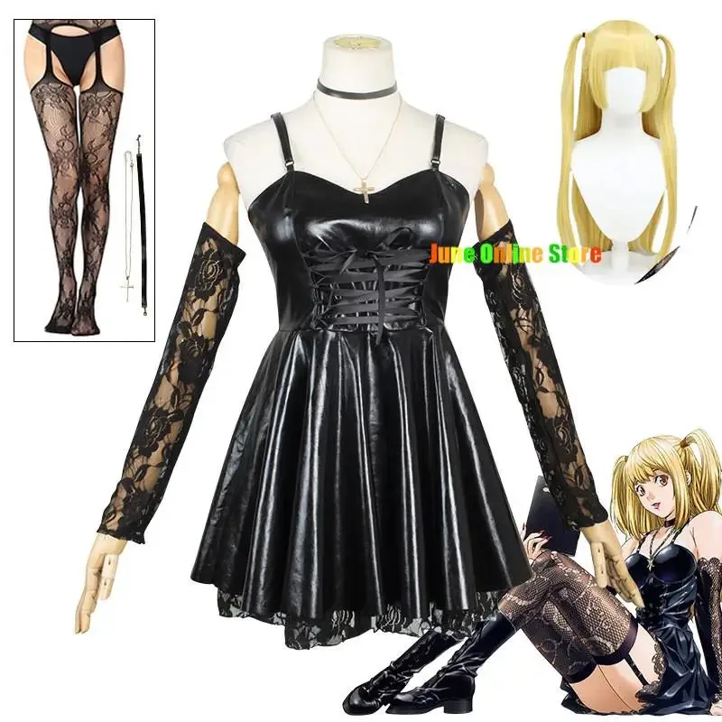 

2025 New Death Note Cosplay Costume Misa Amane Imitation Leather Sexy Dress +Neck jewelry+stockings+necklace Uniform Outfit ★☆★