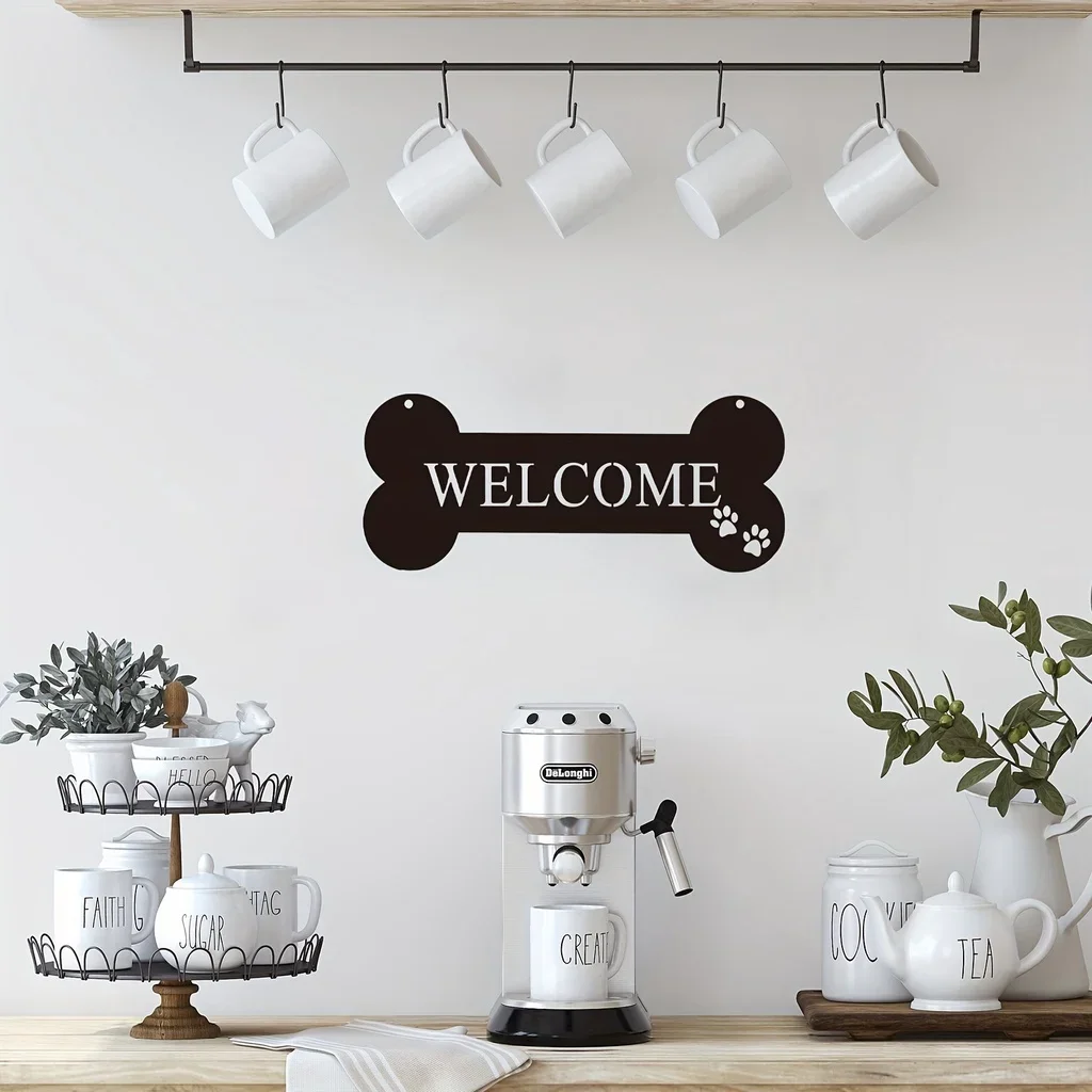 1pc Welcome Bone Dog Metal Wall Hanging Sign Cute Kawaii Home Decor Garden Office Yard Decoration Metal Unique Sculpture Statue