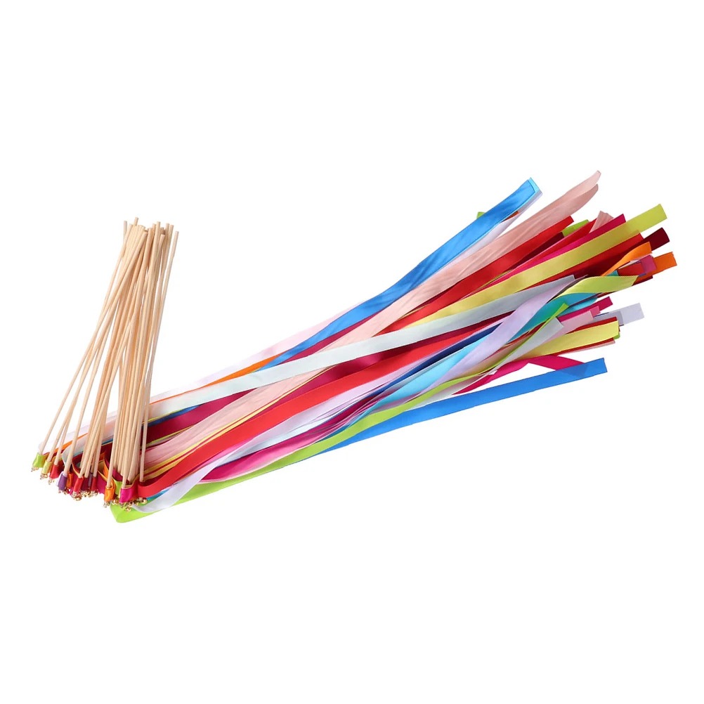 

20pcs Fairy Stick Ribbon Sticks Streamers Bells Wedding Party Decor Dancing Streamer Stage Sports Celebration Favours