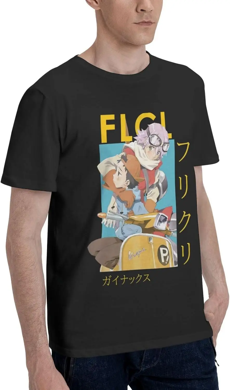FLCL Anime T Shirts Mens Summer Casual Fashion Loose Cotton Crew Neck Short Sleeves Shirt Sports T Shirt
