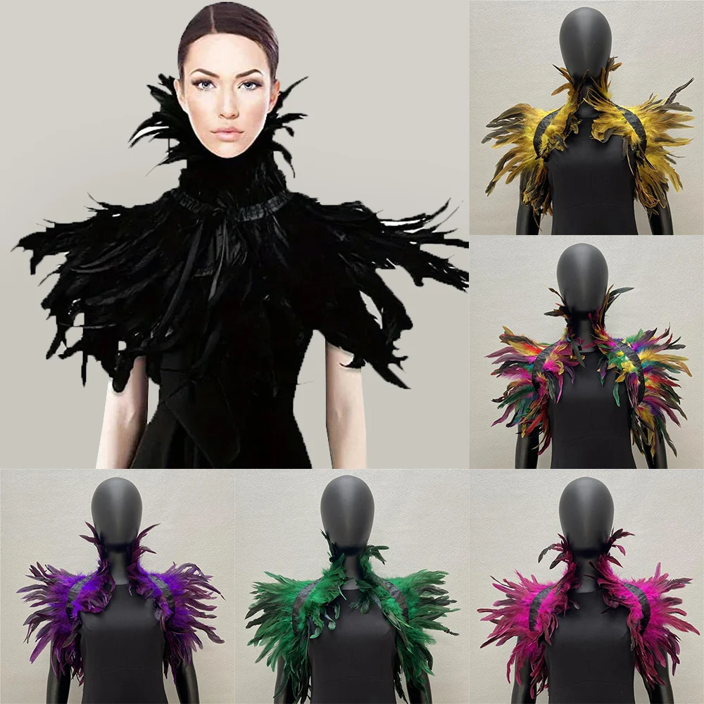 Gothic Natural Feather Shawl Costume Role Play Fake Collar Costumes Props Feather Scarf Halloween Carnival Party Stage Costumes